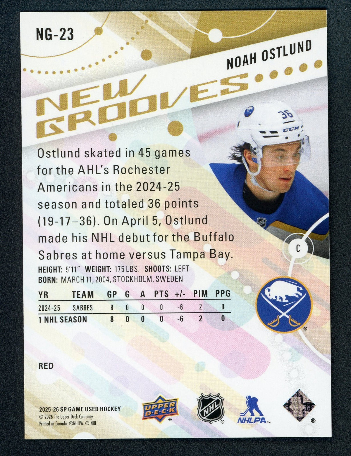 2025-26 Upper Deck Sp Game Used - New Grooves Noah Ostlund #NG-23 Red /299 (RC)