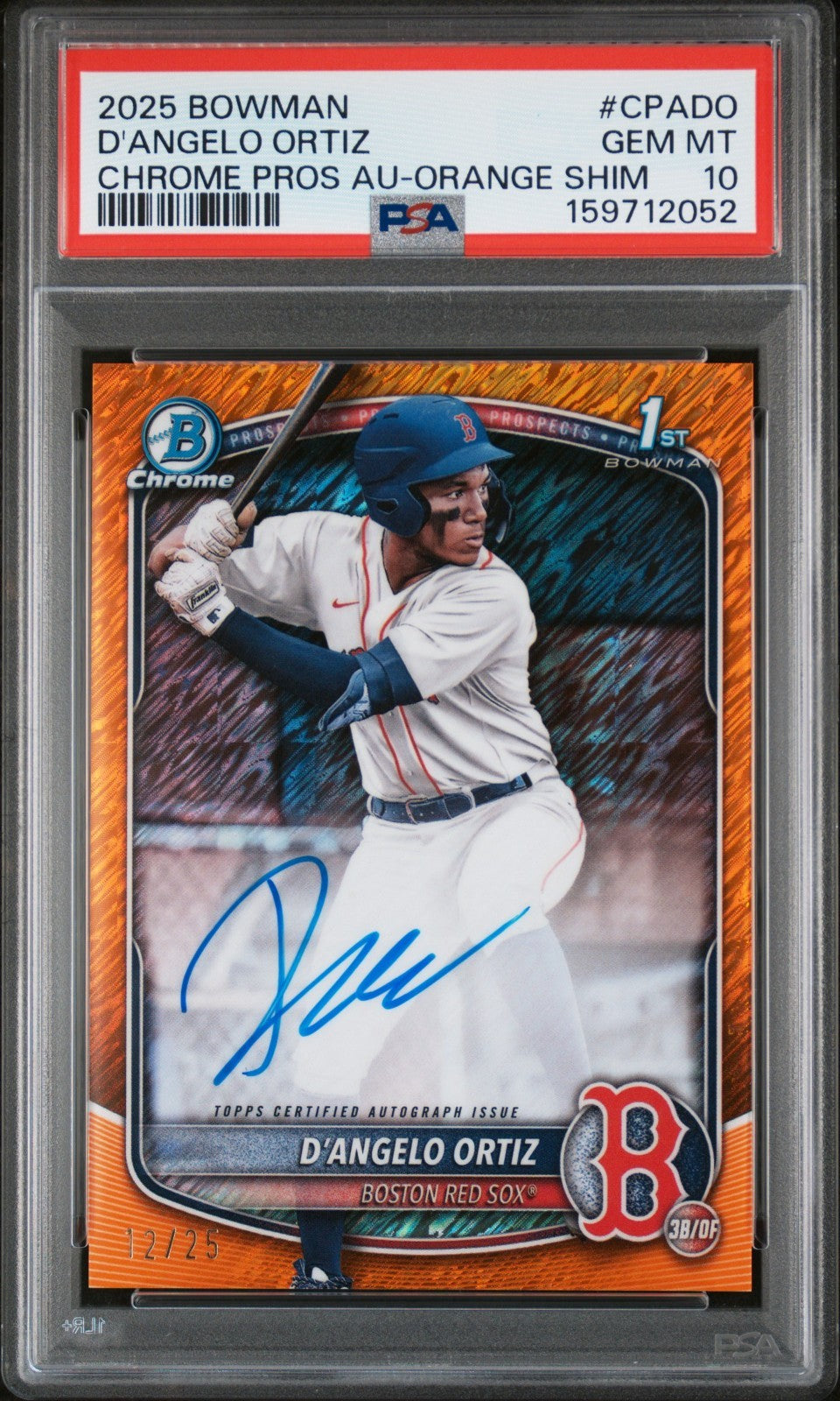 2025 Bowman - Chrome Prospect Autographs D'Angelo Ortiz #CPA-DO Orang Shimmer...