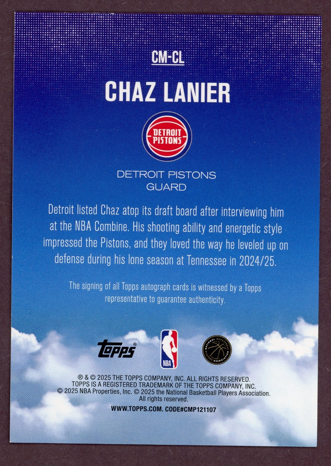 2025-26 Topps - Contemporary Marks Chaz Lanier #CM-CL (AU, RC)