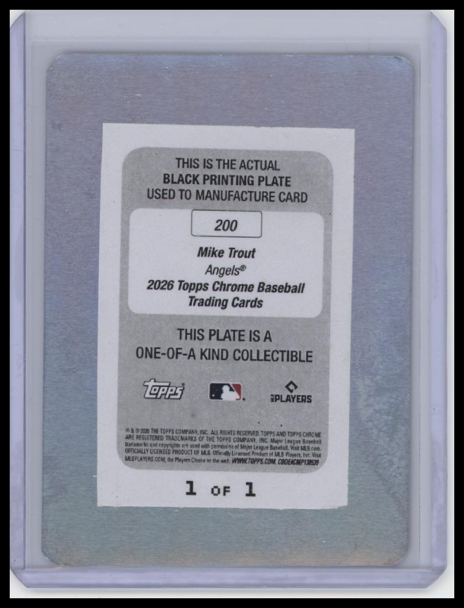 2026 Topps Chrome #200 Mike Trout Printing Plates Black #/1