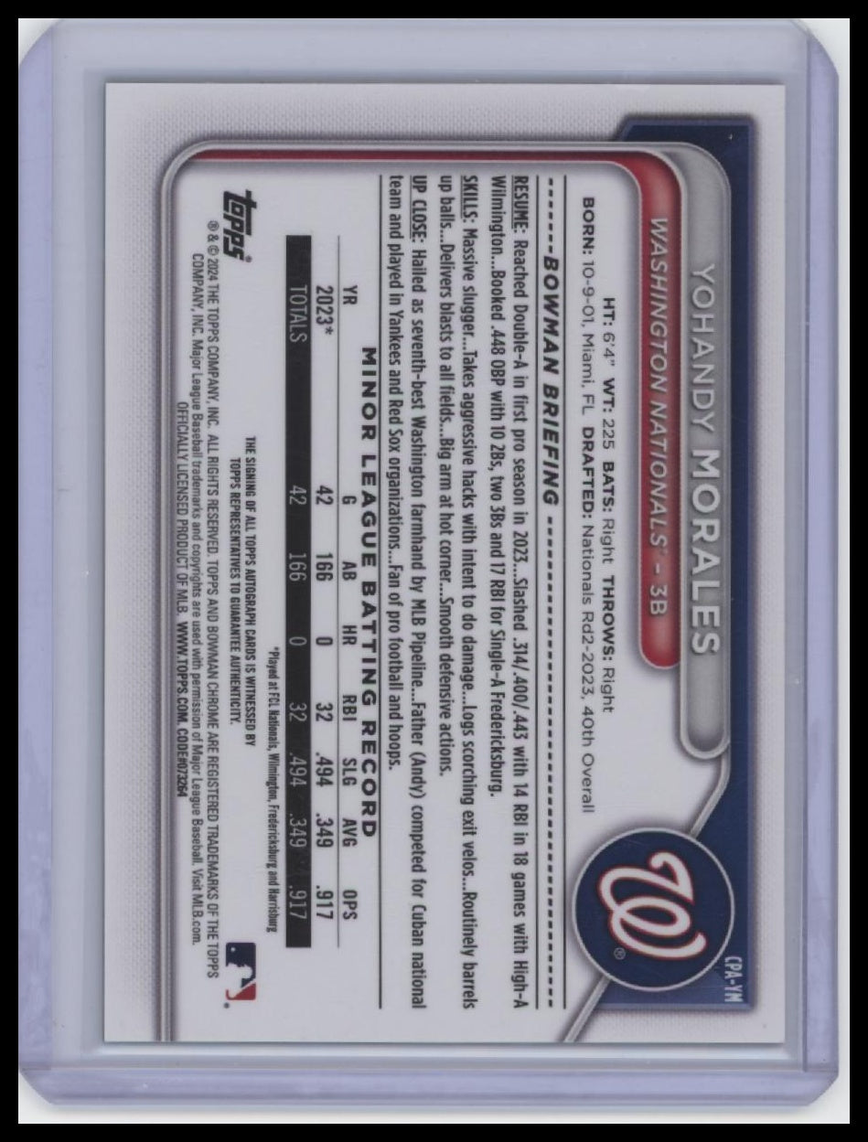 2024 Bowman #CPA-YM Yohandy Morales Chrome Prospect Autographs Green /99