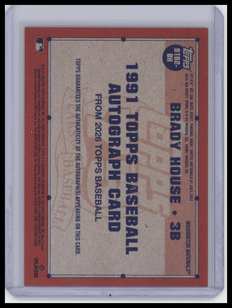 2026 Topps #91B2-BH Brady House 1991 Topps Baseball 35th Anniversary Autographs
