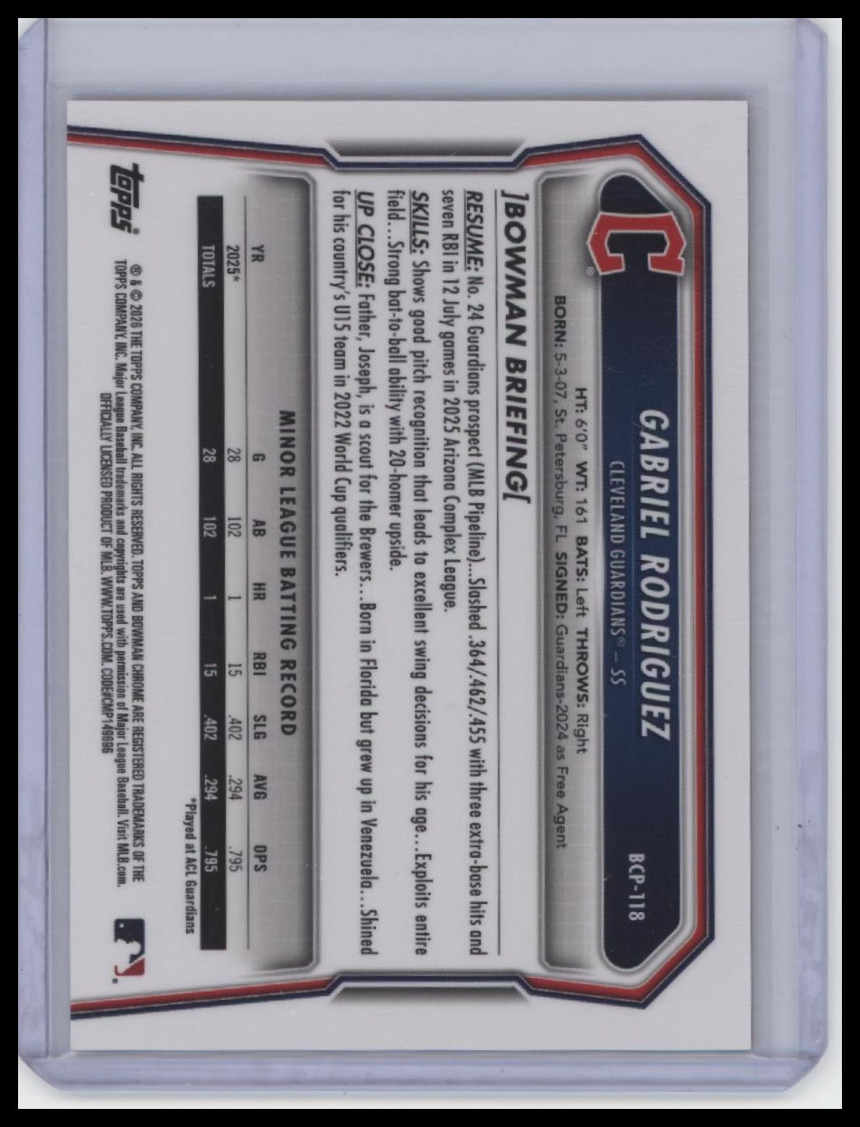 2026 Bowman #BCP-118 Gabriel Rodriguez Chrome Prospects Orange Mojo  /25