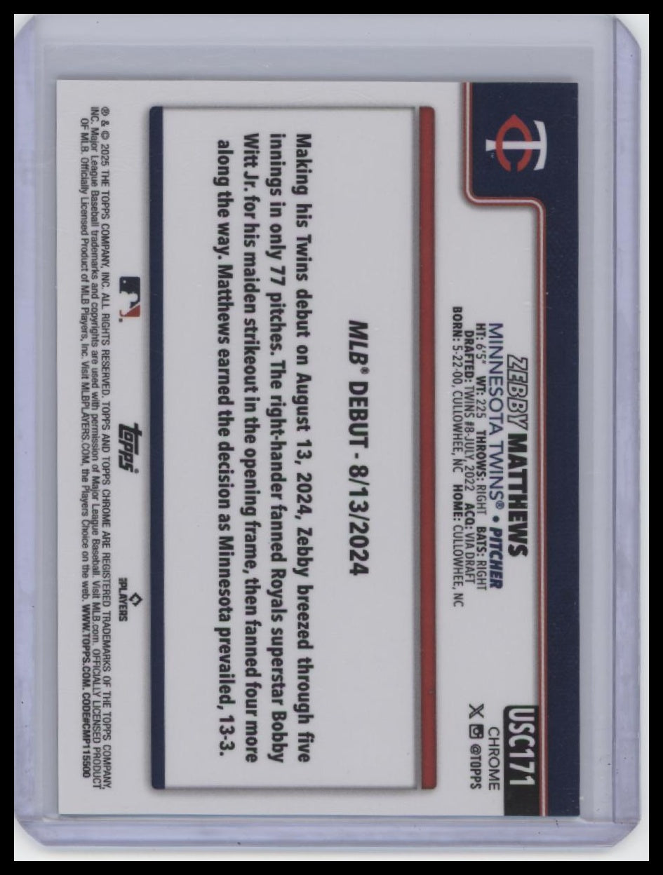 2025 Topps Chrome Update #USC171 Zebby Matthews White Refractors #/30