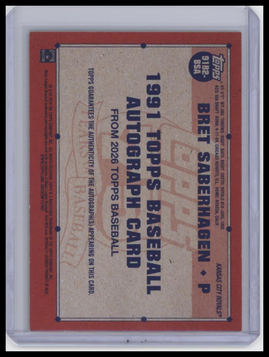 2026 Topps #91B2-BSA Bret Saberhagen Green /99