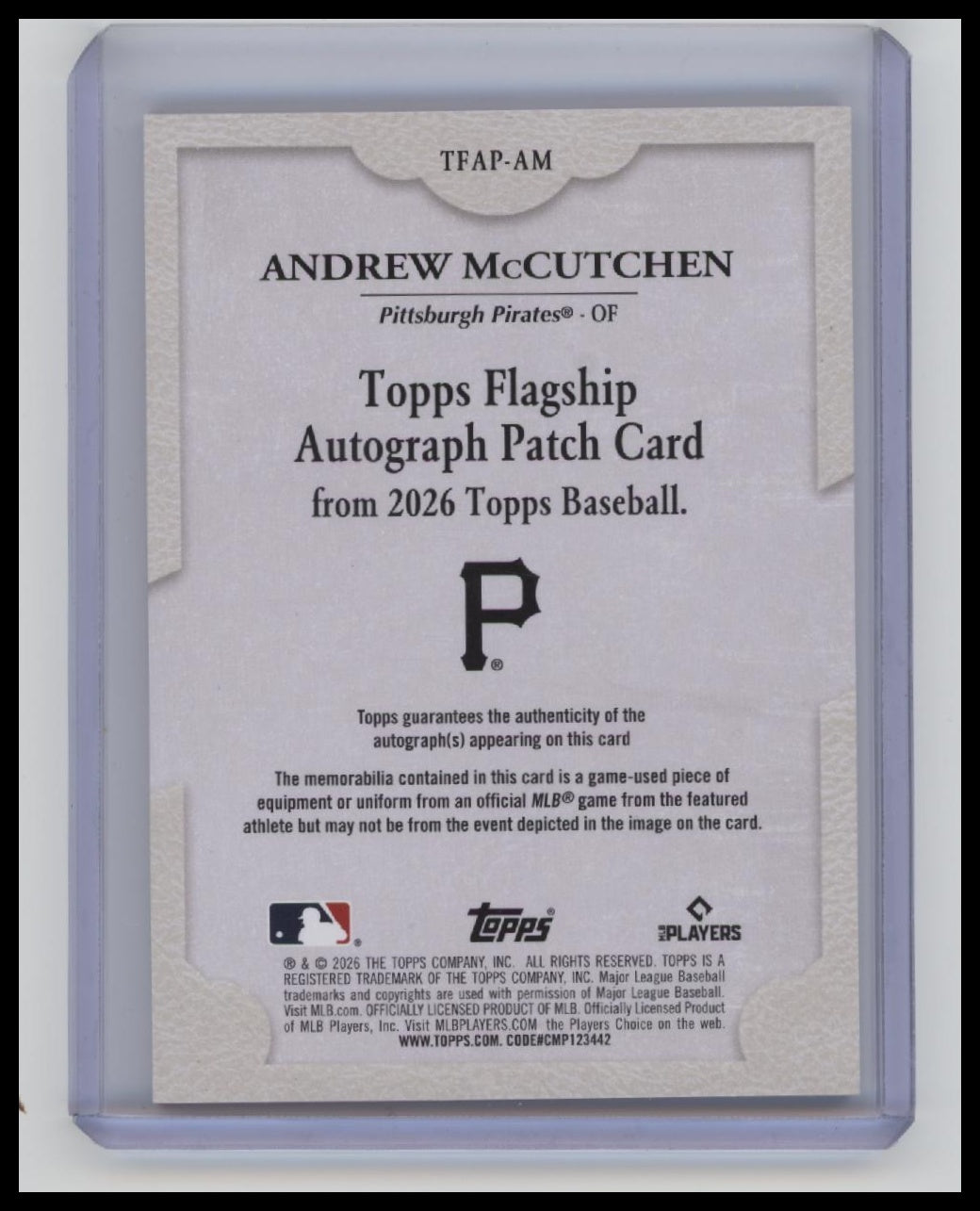 2026 Topps #TFAP-AM Andrew McCutchen Topps Flagship Autograph Patch /50