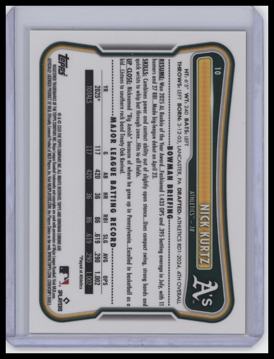 2026 Bowman #10 Nick Kurtz Chrome Mojo Orange Refractors #/25