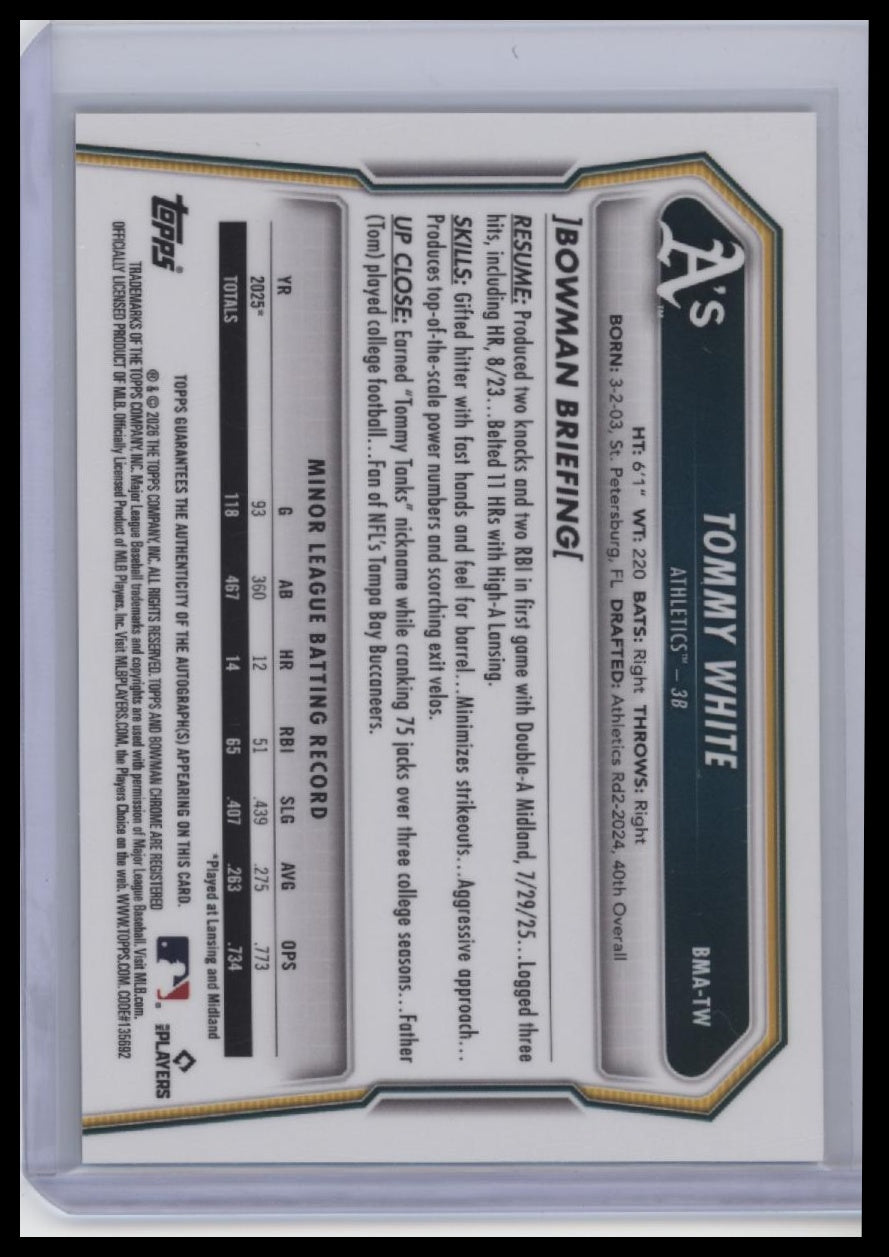 2026 Bowman #BMA-TW Tommy White Chrome Autographs Mojo Refractors