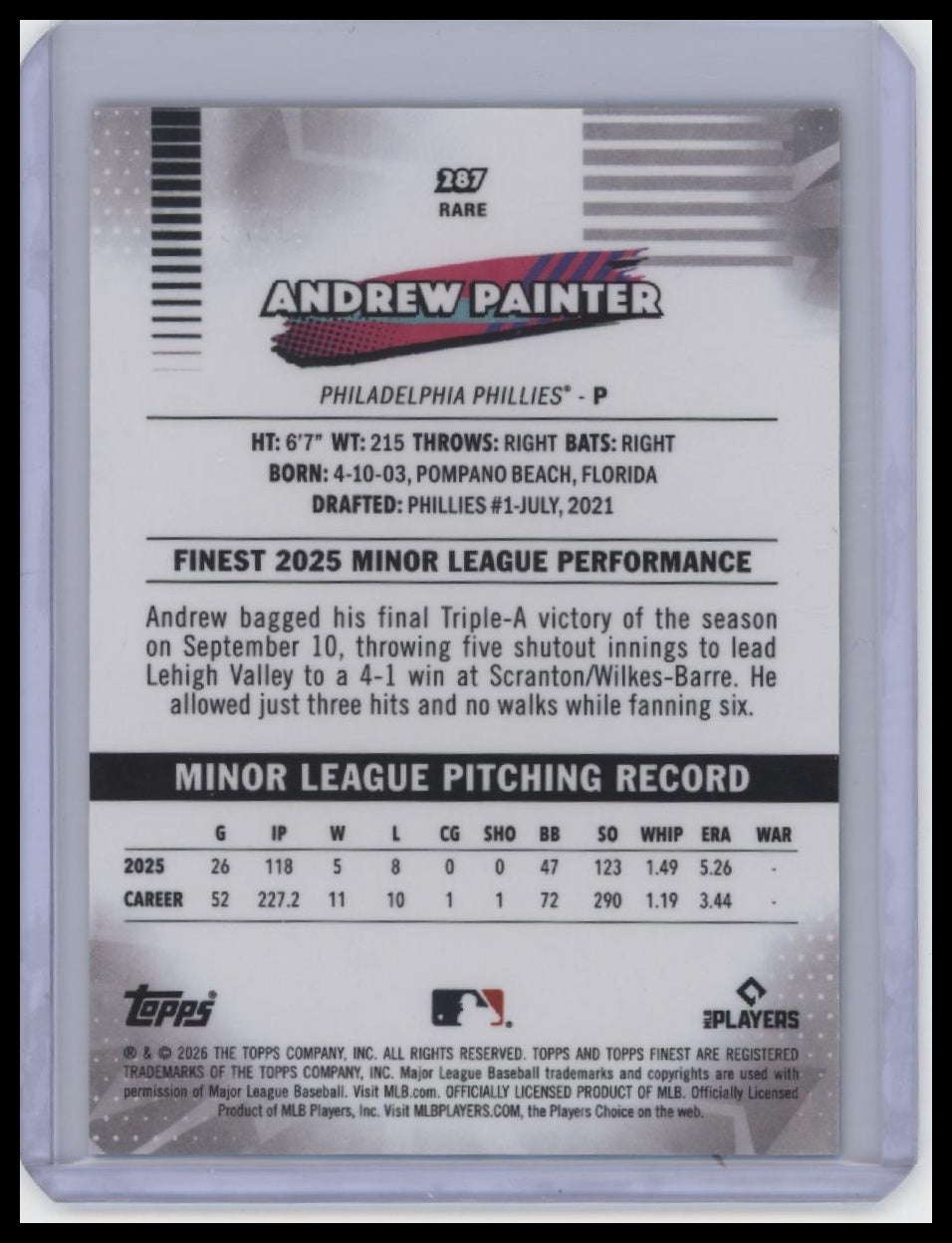 2026 Finest #287 Andrew Painter Green X-Fractors  /99 (RC)