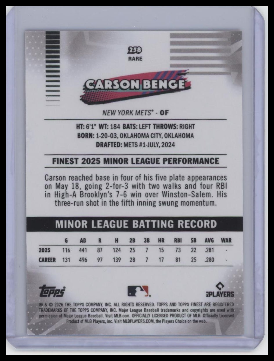 2026 Finest #258 Carson Benge