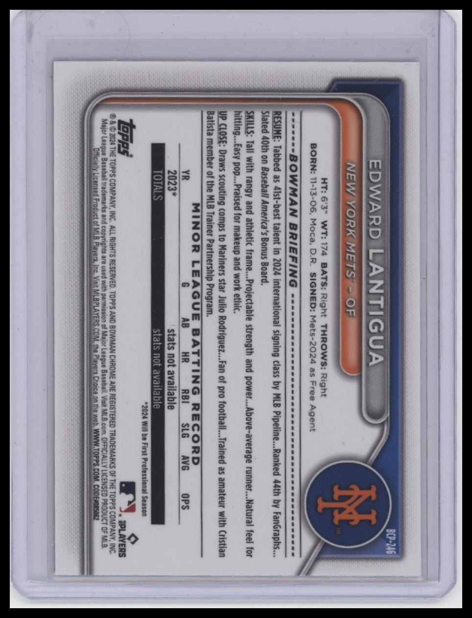 2024 Bowman Chrome #BCP-246 Edward Lantigua Reptilian Orange Refractors #/25
