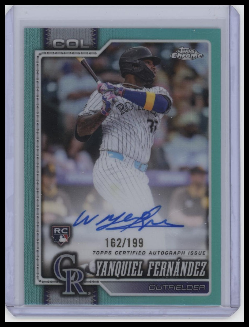 2026 Topps Chrome #RA-YF Yanquiel Fernández Rookie Autographs Aqua /199