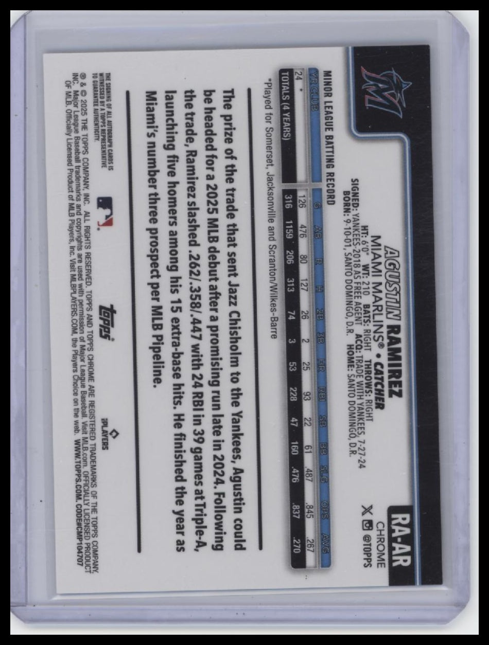 2025 Topps Chrome Update #RA-AR Agustin Ramirez Chrome Update Autographs