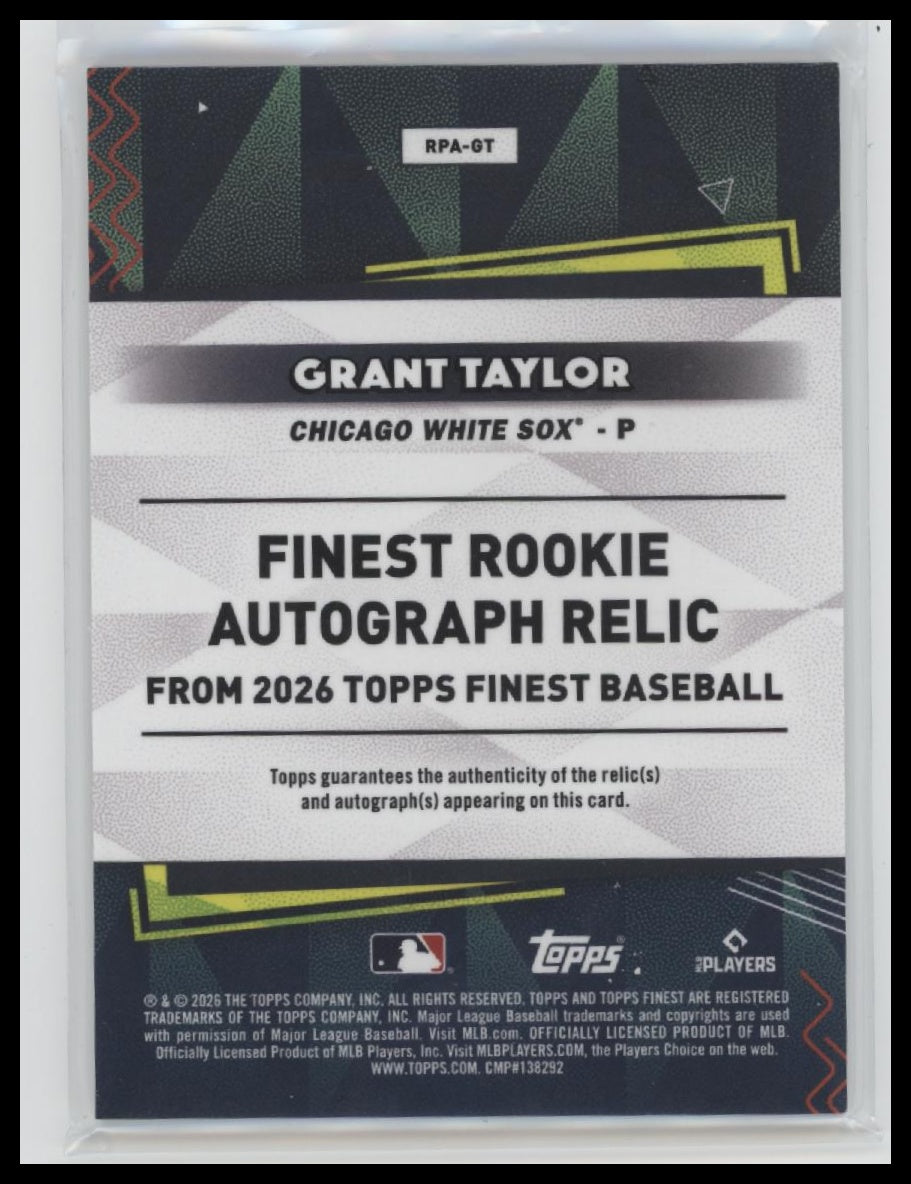 2026 Finest #RPA-GT Grant Taylor Finest Rookie Patch Autographs Purple