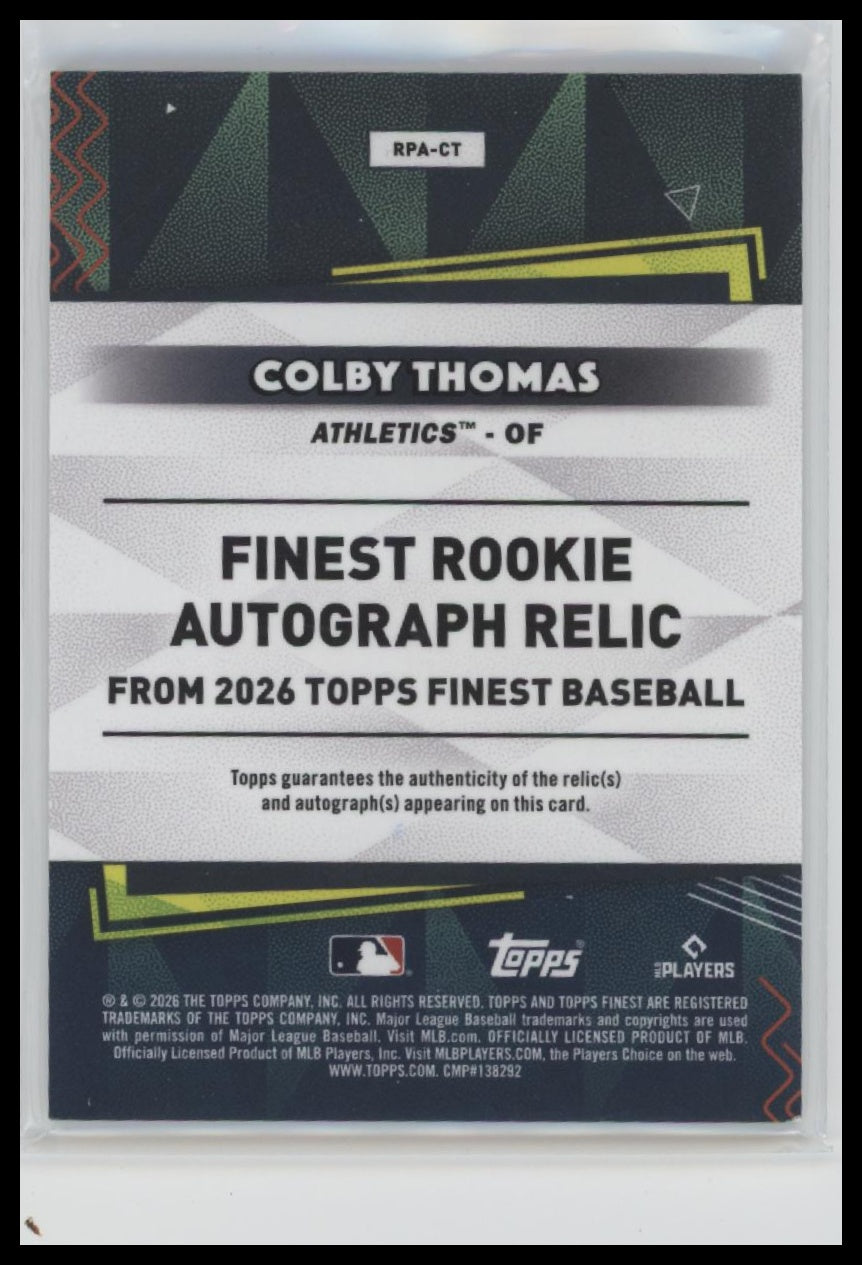 2026 Finest #RPA-CT Colby Thomas Finest Rookie Patch Autographs