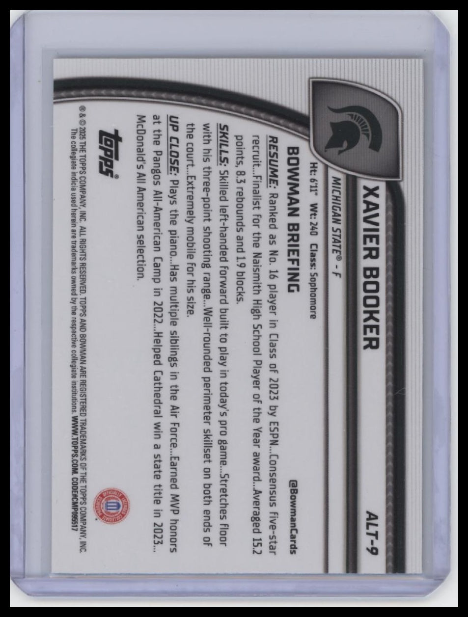 2024-25 Bowman University Chrome Sapphire #ALT-9 Xavier Booker Yellow #/75