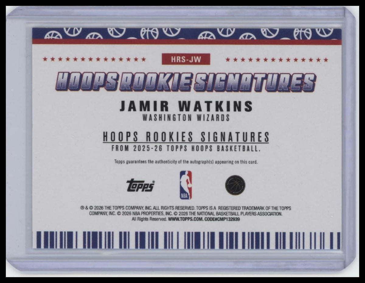 2025-26 Hoops #HRS-JW Jamir Watkins Signatures  Green #/75 (AU, RC).