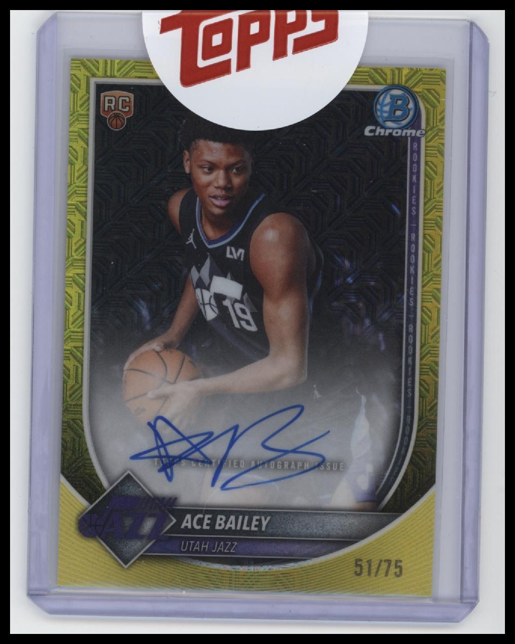 2025-26 Bowman #BCA-AB Ace Bailey Chrome Autographs Yellow Refractor #/75