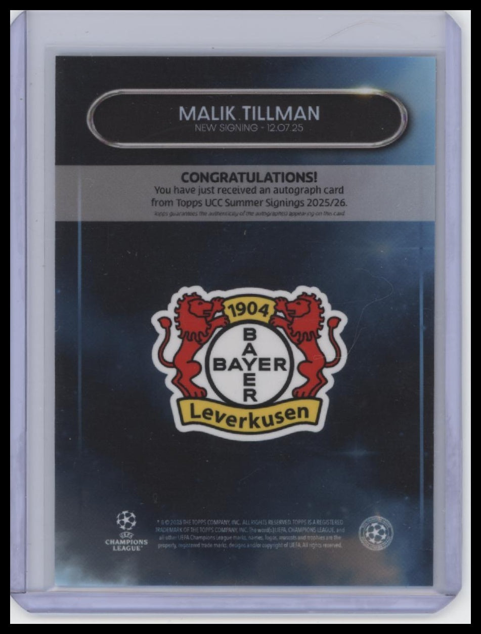 2025-26 Topps Gold UEFA Club Competitions Malik Tillman Autographs Blue  /99