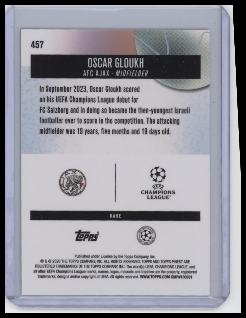 2025-26 Finest UEFA Club Competitions #457 Oscar Gloukh Blue Refractor #/99