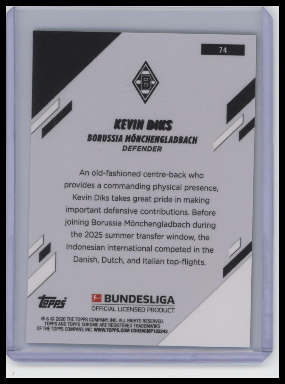 2025-26 Topps Chrome Bundesliga #74 Kevin Diks Refractor /99