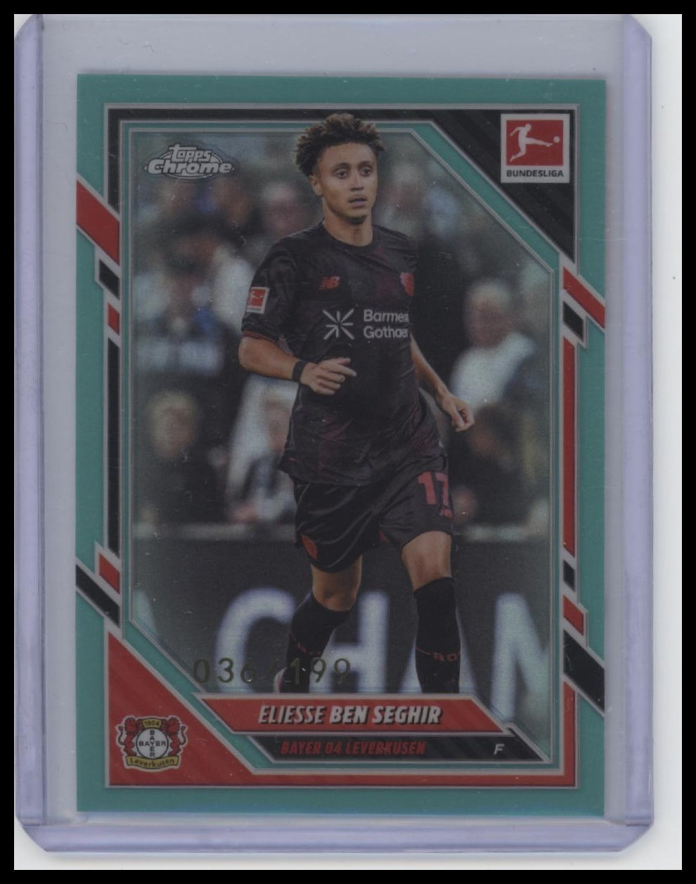 2025-26 Topps Chrome Bundesliga #66 Eliesse Ben Seghir Aqua Wave Refractor #/199