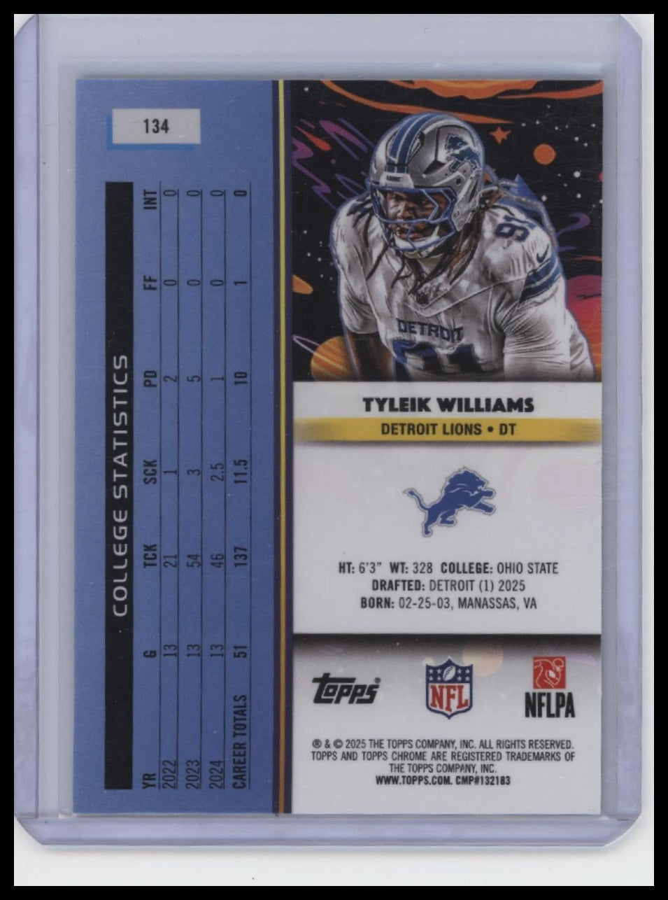 2025 Topps Chrome Cosmic #134 Tyleik Williams Aqua Equinox Refractor #/199