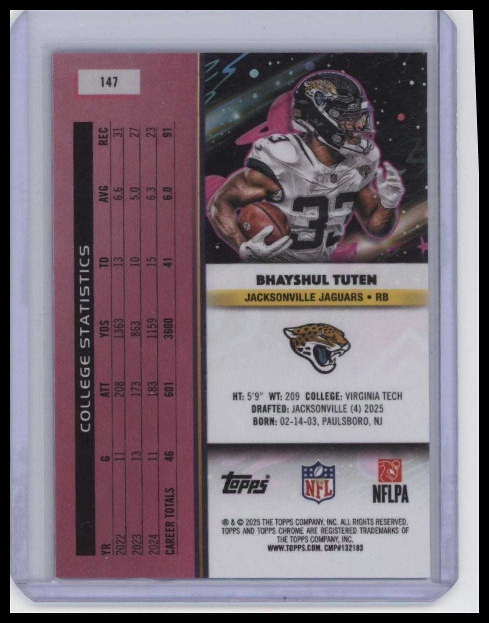 2025 Topps Chrome Cosmic #147 Bhayshul Tuten Purple Nebula Refractor #/150