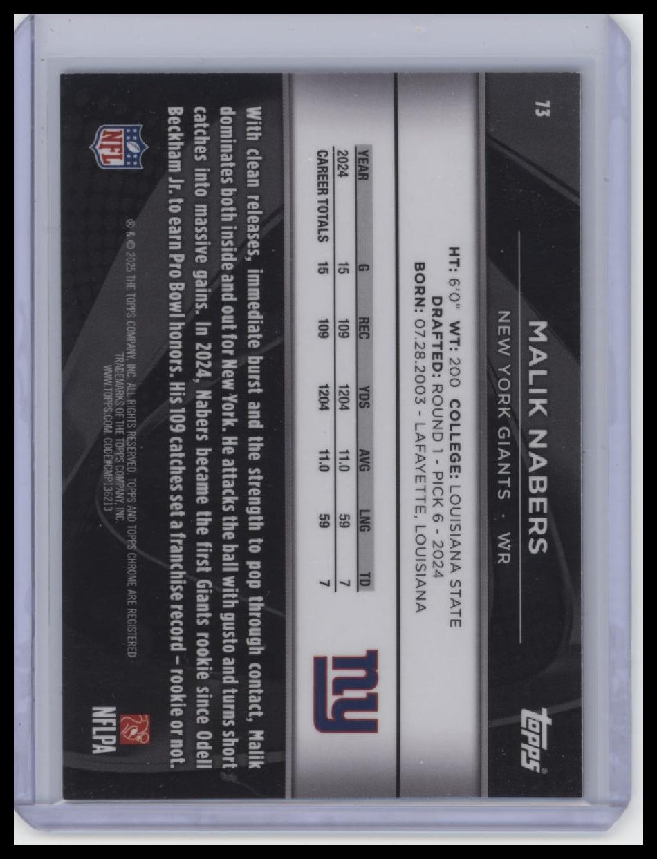 2025 Topps Chrome Black #73 Malik Nabers Purple Refractor #/75