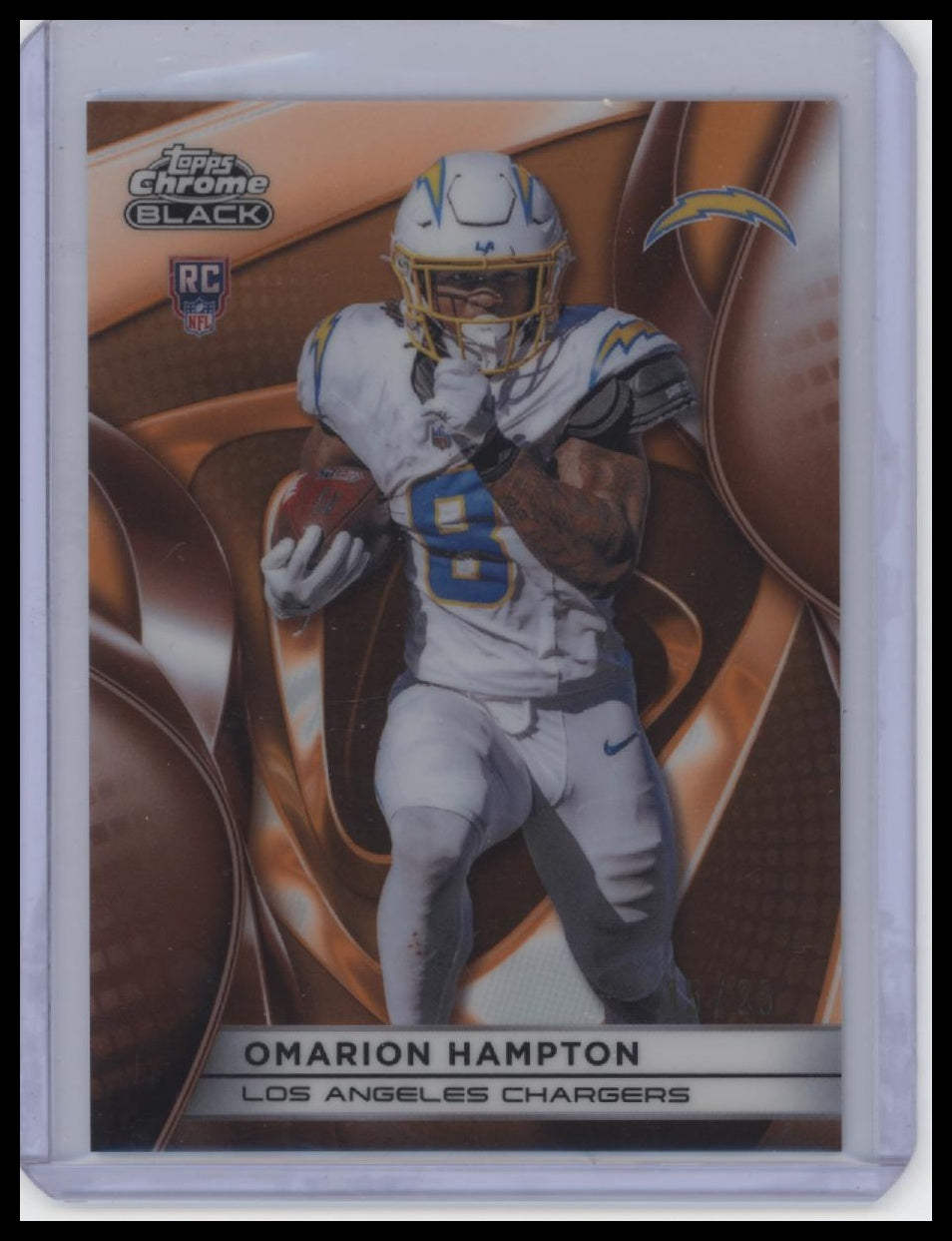 2025 Topps Chrome Black #127 Omarion Hampton Orange Refractor #/25