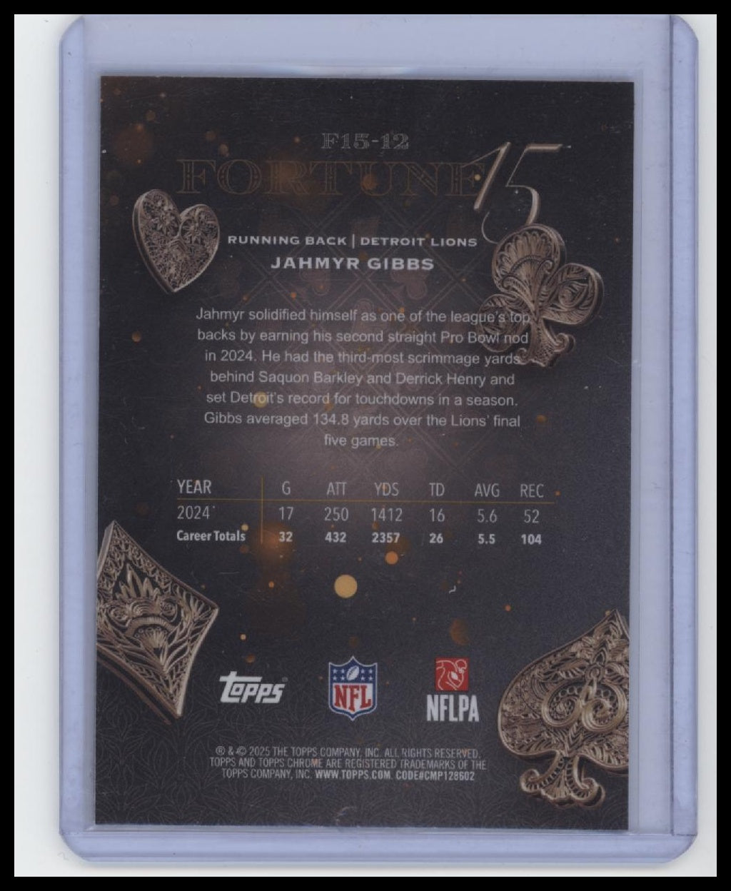 2025 Topps Chrome #F15-12 Jahmyr Gibbs Fortune 15 /150