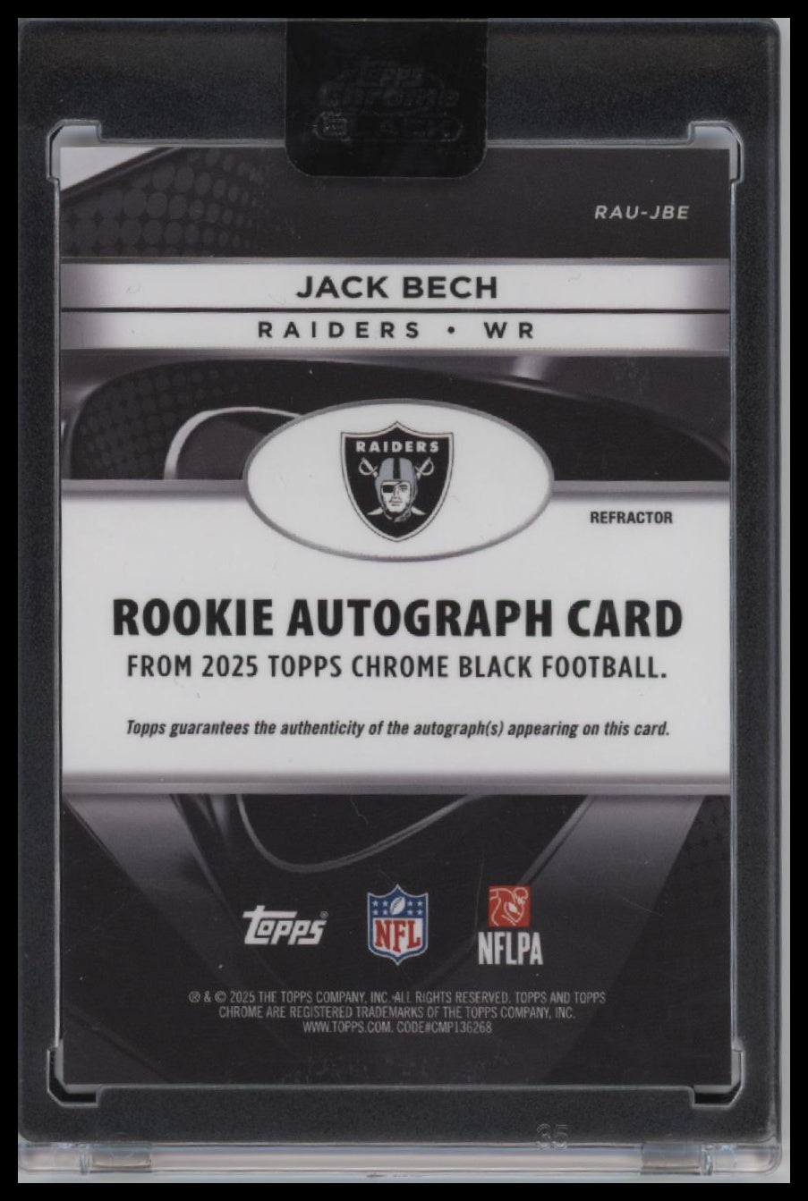 2025 Topps Chrome Black #RAU-JBE Jack Bech /299 (AU,RC).