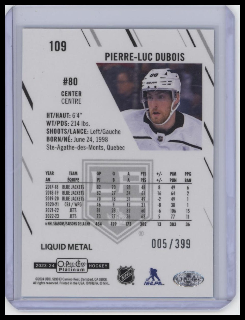 2023-24 O-Pee-Chee Platinum #109 Pierre-Luc Dubois Liquid Metal /399