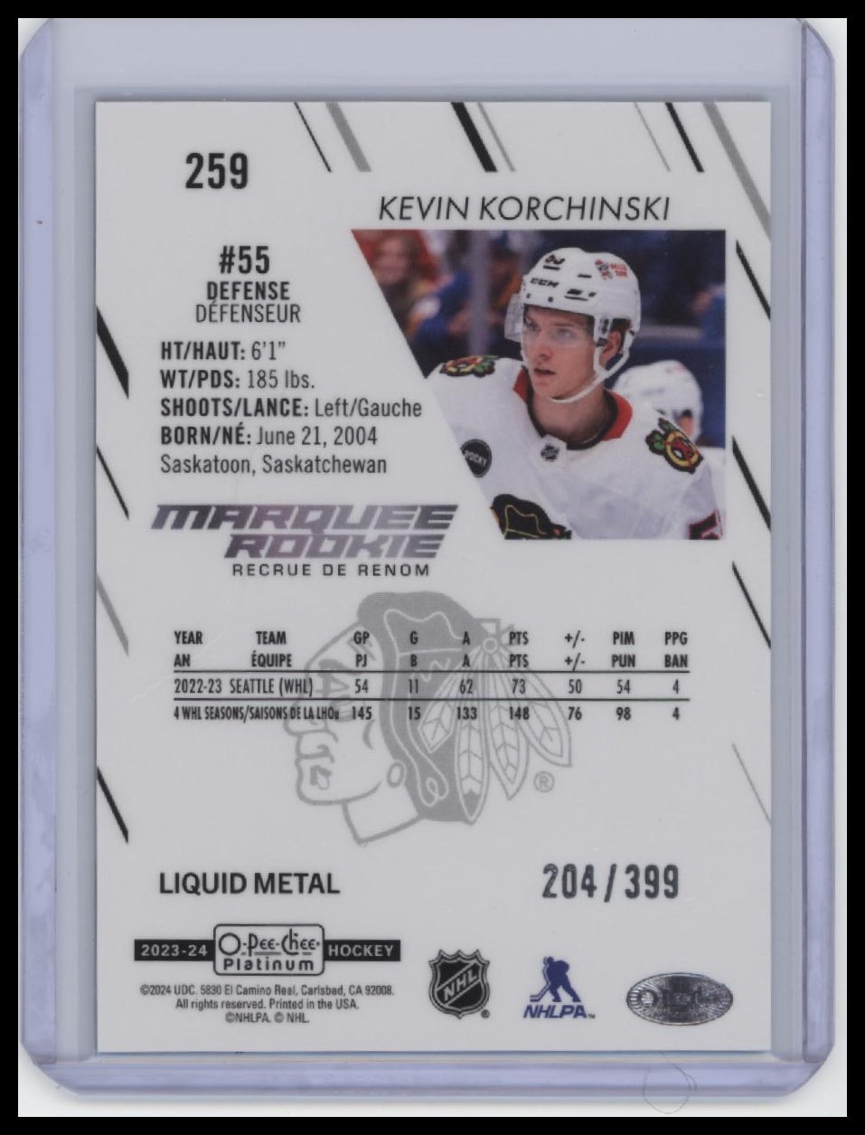 2023-24 O-Pee-Chee Platinum #259 Kevin Korchinski Liquid Metal /399