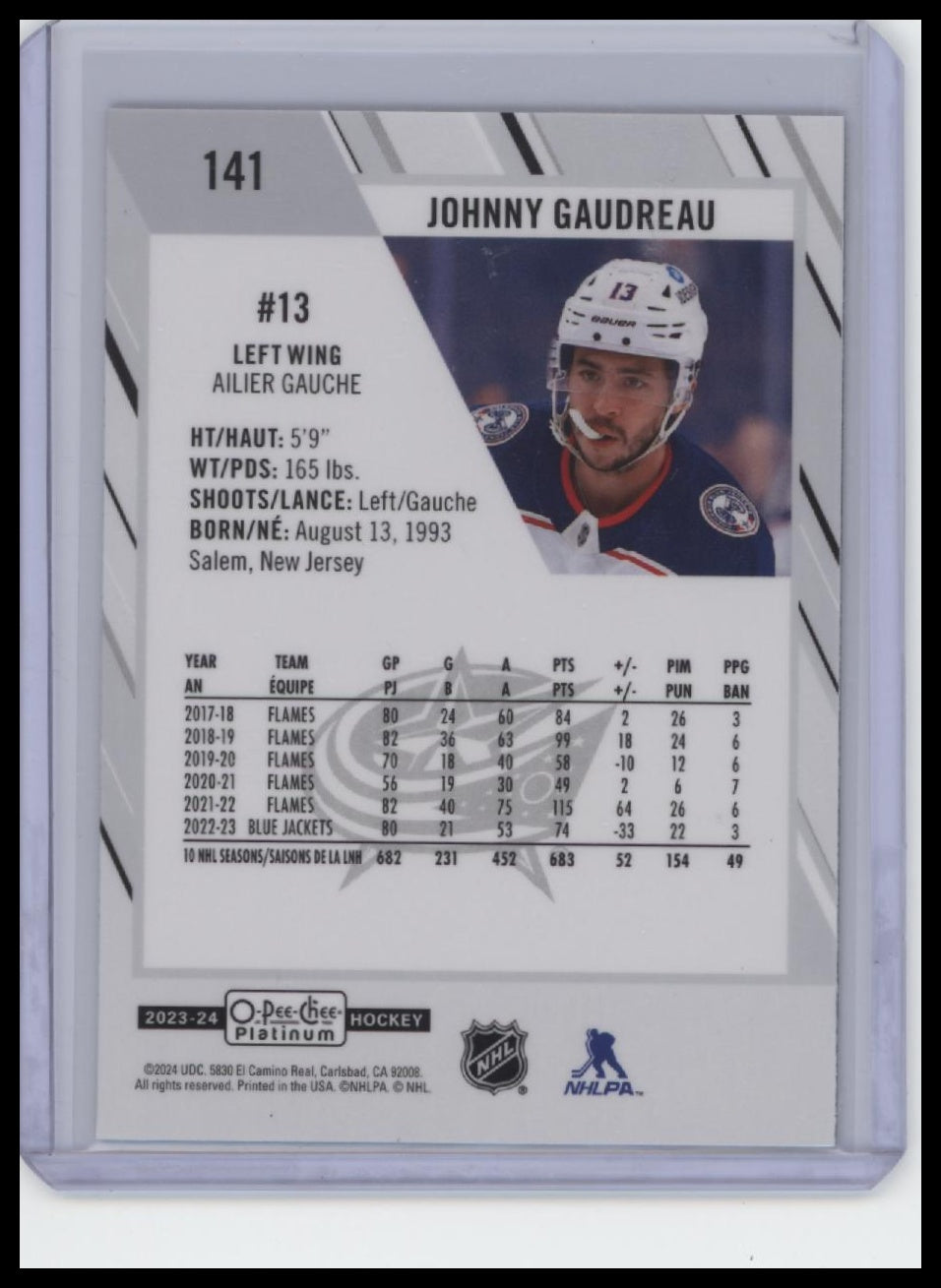 2023-24 O-Pee-Chee Platinum #141 Johnny Gaudreau Matte Pink