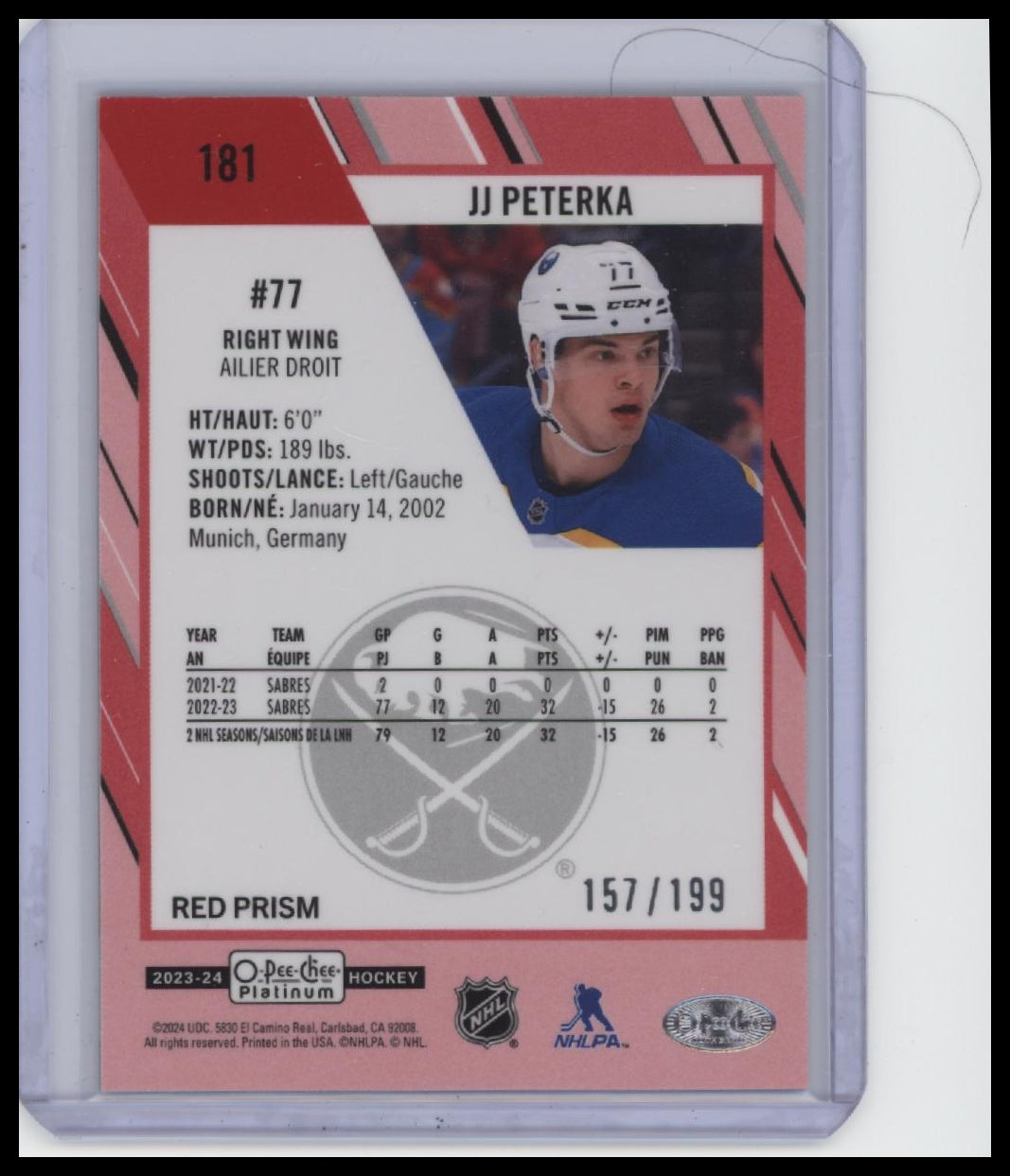 2023-24 O-Pee-Chee Platinum #181 JJ Peterka Red Prism /199