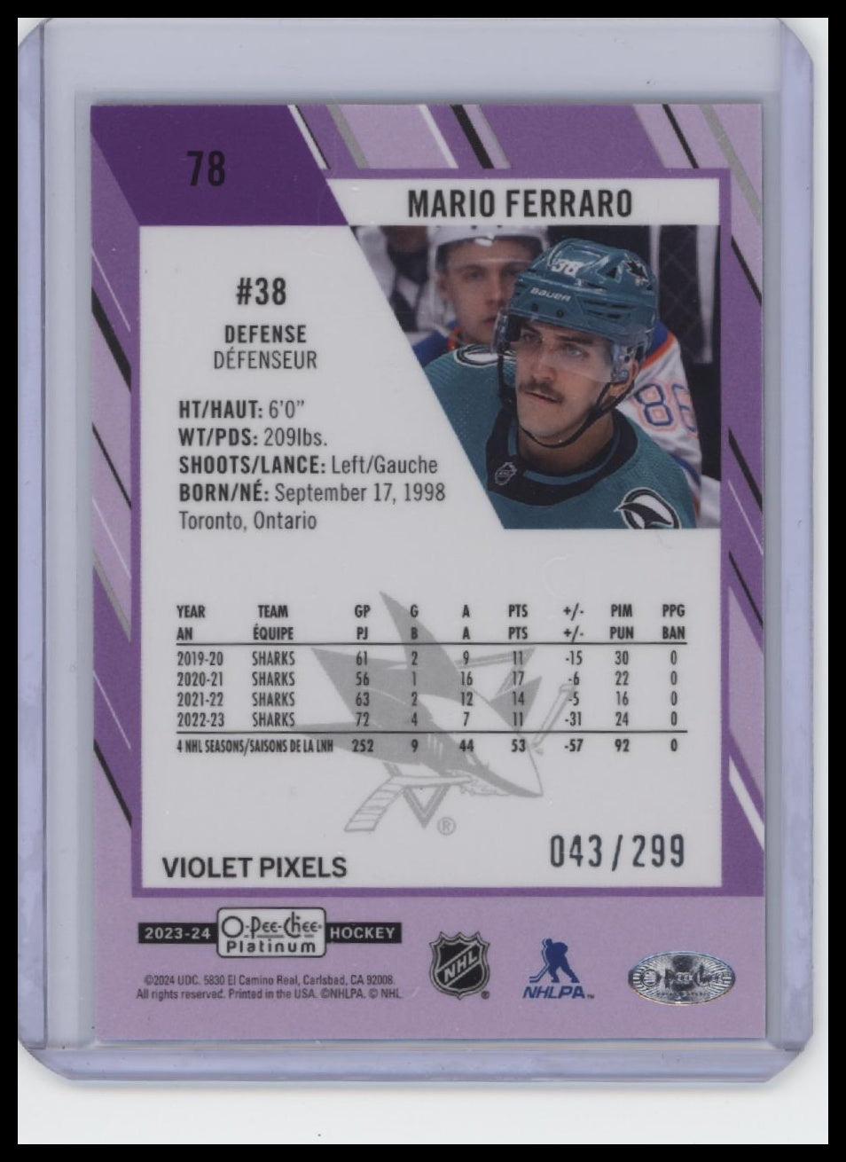 2023-24 O-Pee-Chee Platinum #78 Mario Ferraro Violet Pixels /299