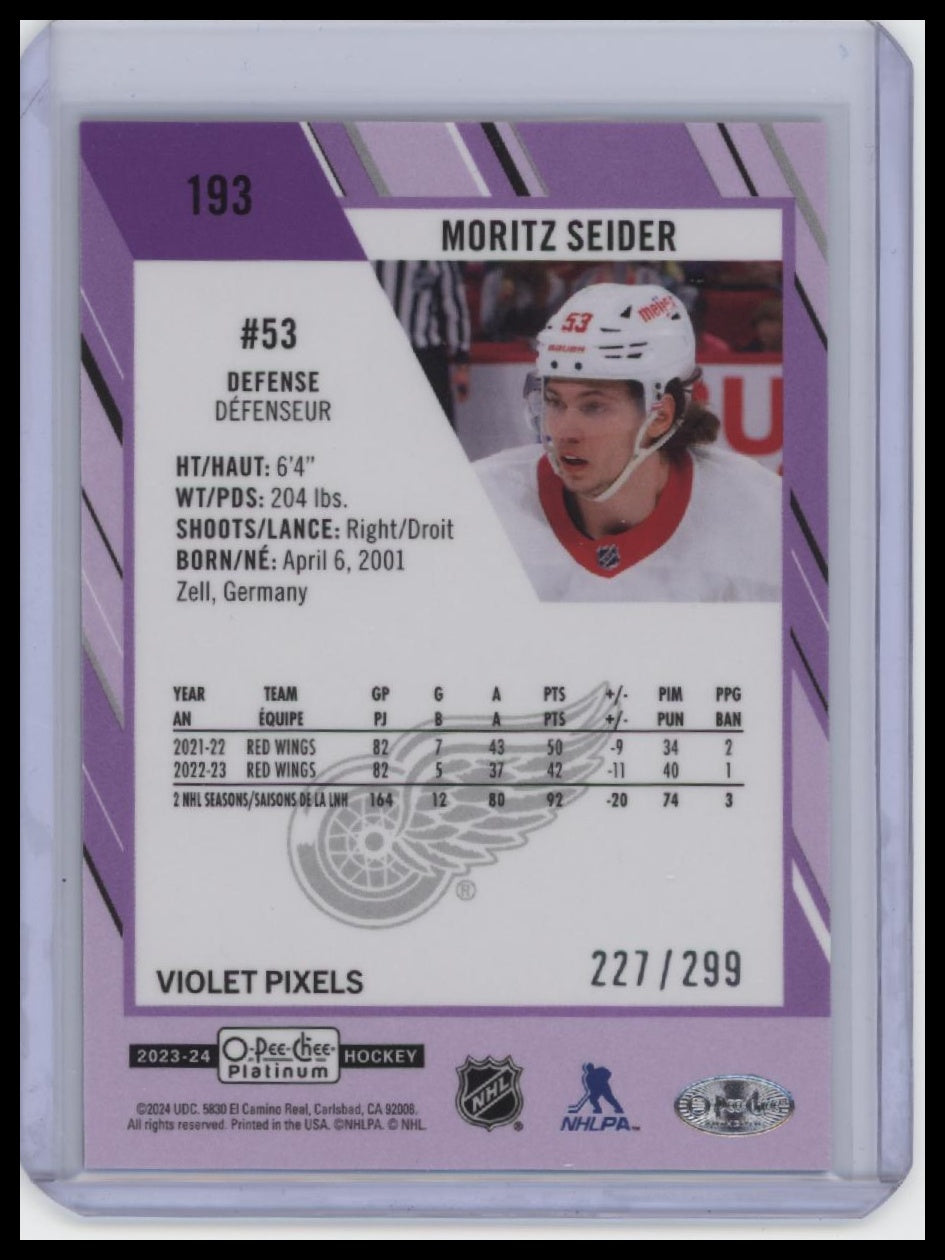 2023-24 O-Pee-Chee Platinum #193 Moritz Seider Violet Pixels /299