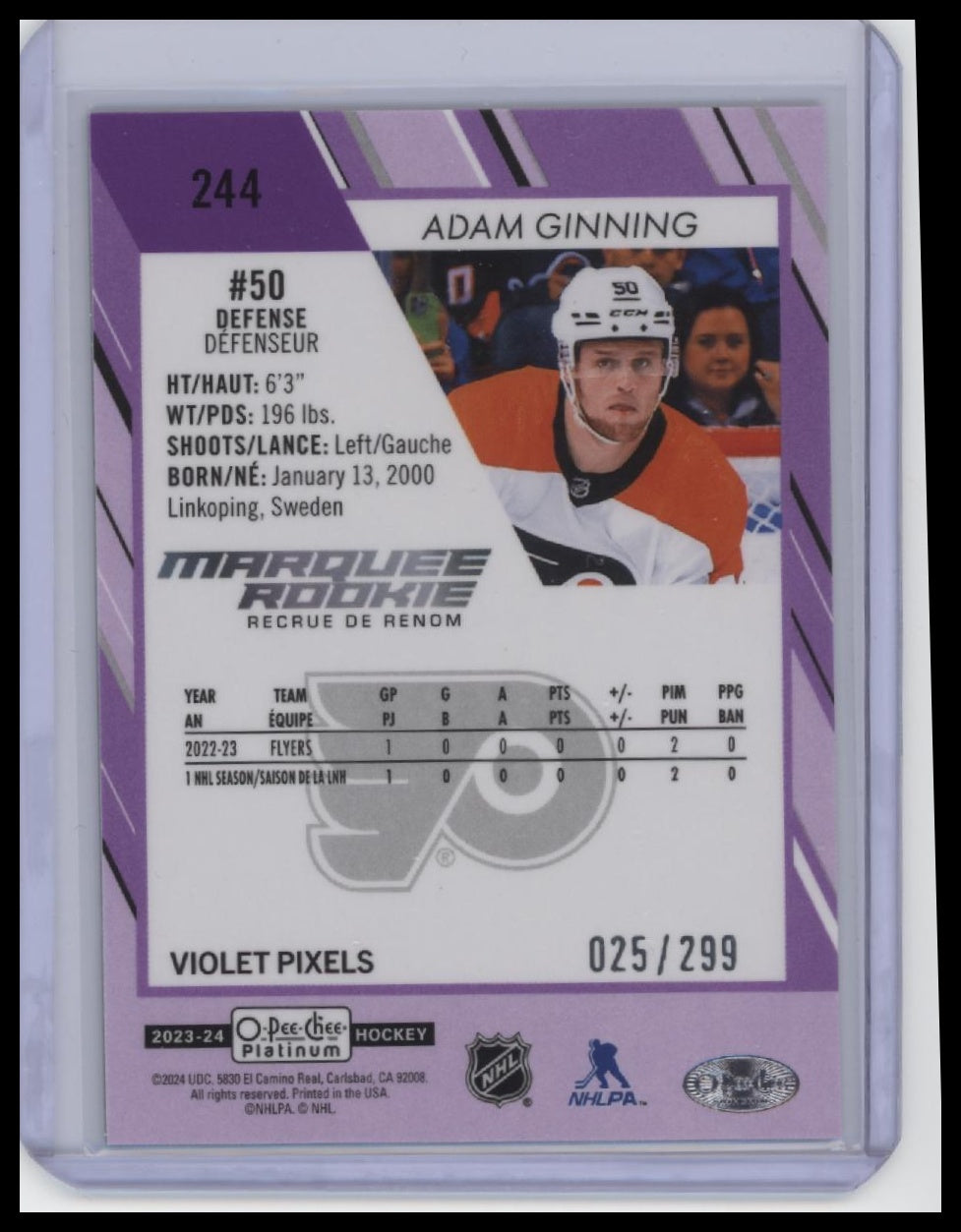 2023-24 O-Pee-Chee Platinum #244 Adam Ginning Violet Pixels /299