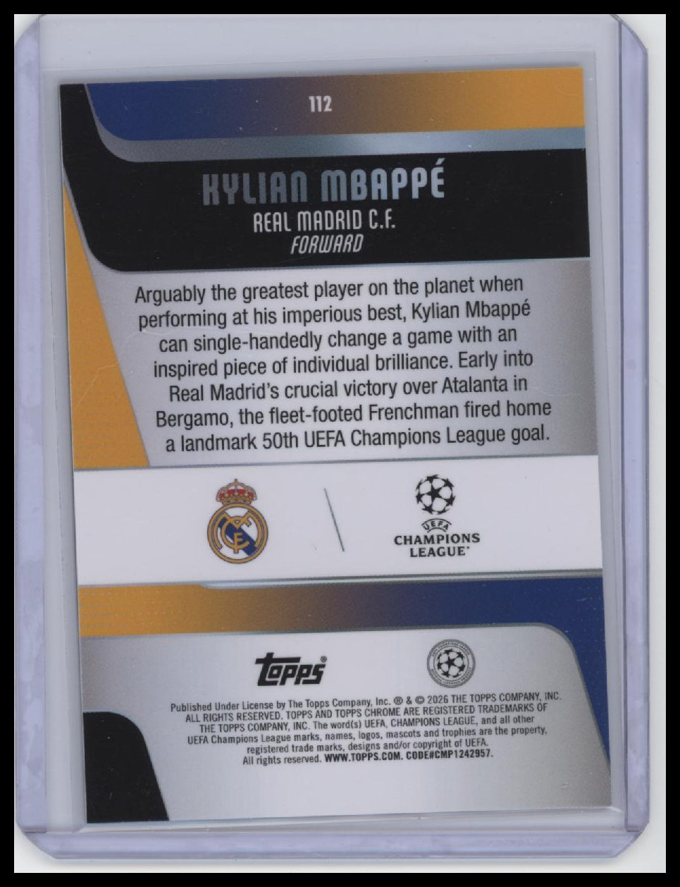 2025-26 Topps Chrome UEFA Club Competitions #112 Kylian Mbappé Refractor