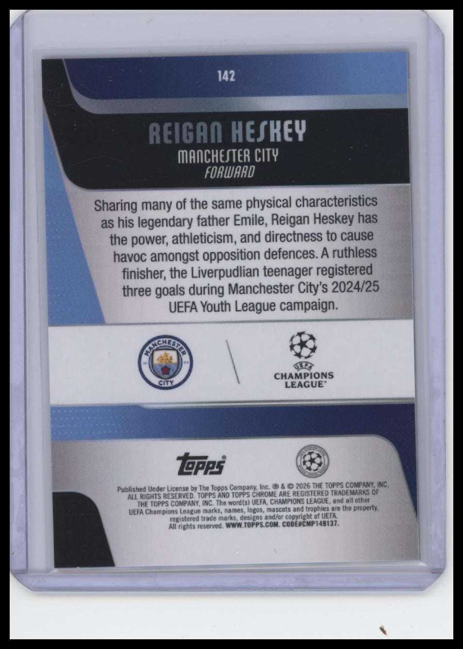 2025-26 Topps Chrome UEFA Club Competitions #142 Reigan Heskey Big Apple