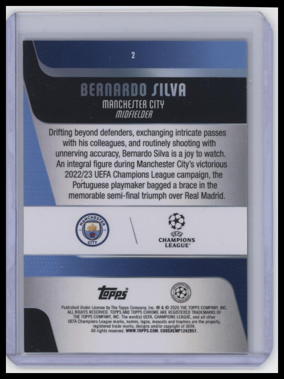 2025-26 Topps Chrome UEFA Club Competitions #2 Bernardo Silva Green Lava #/99