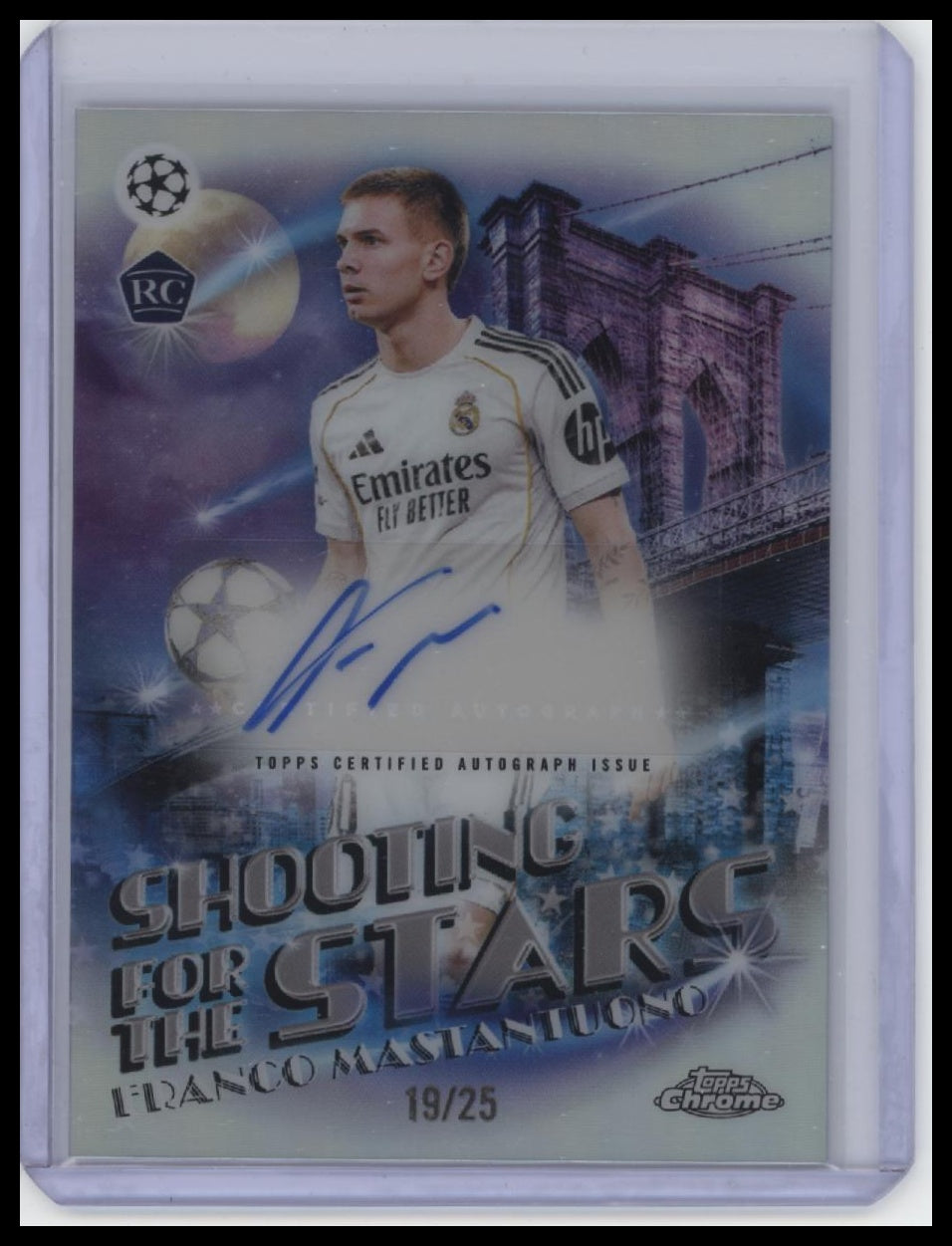 2025-26 Topps Chrome UEFA Club #172 Franco Mastantuono Big Apple /25 (AU)