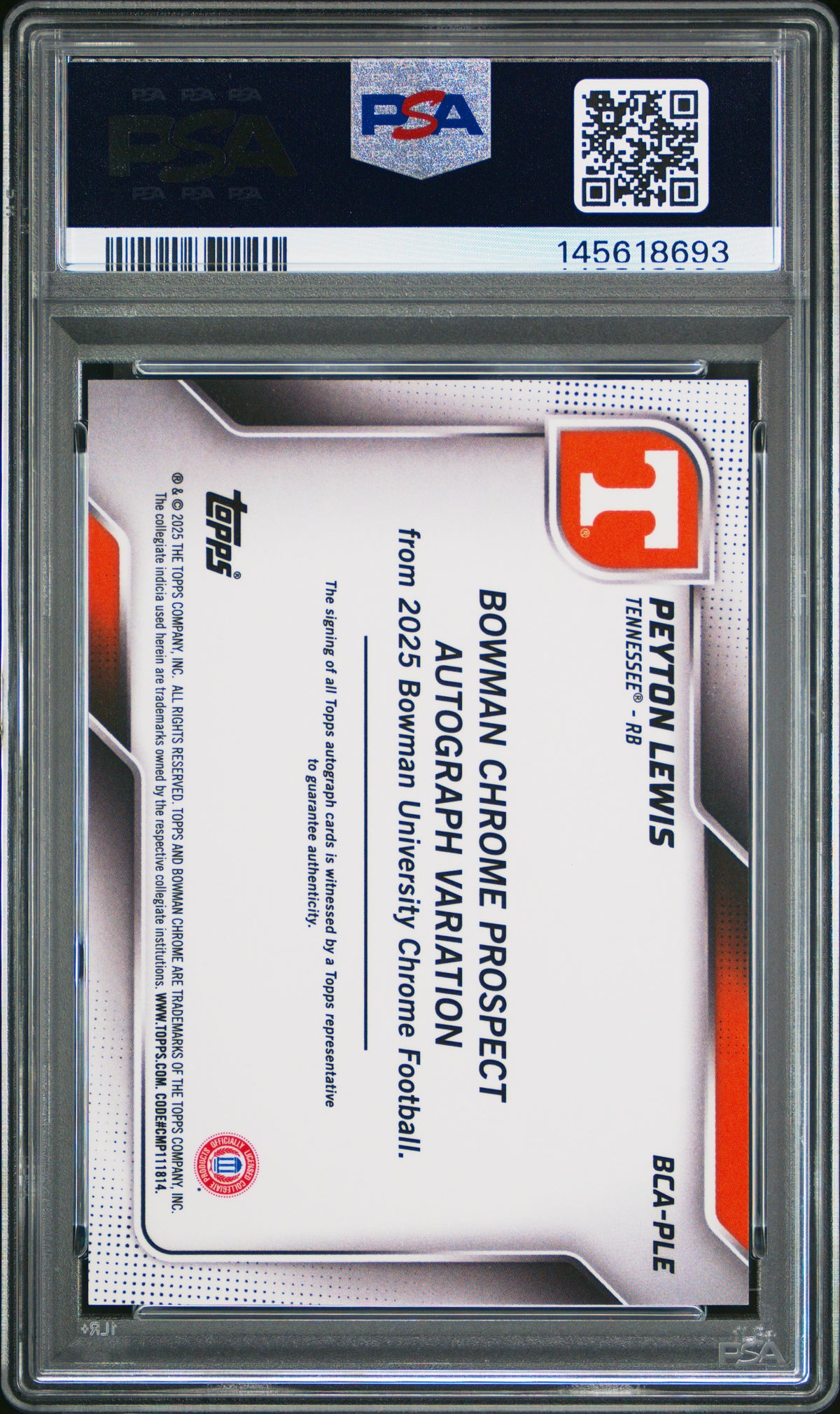 2025 Bowman University Chrome #BCA-PLE Peyton Lewis Prospect Auto Purple /75