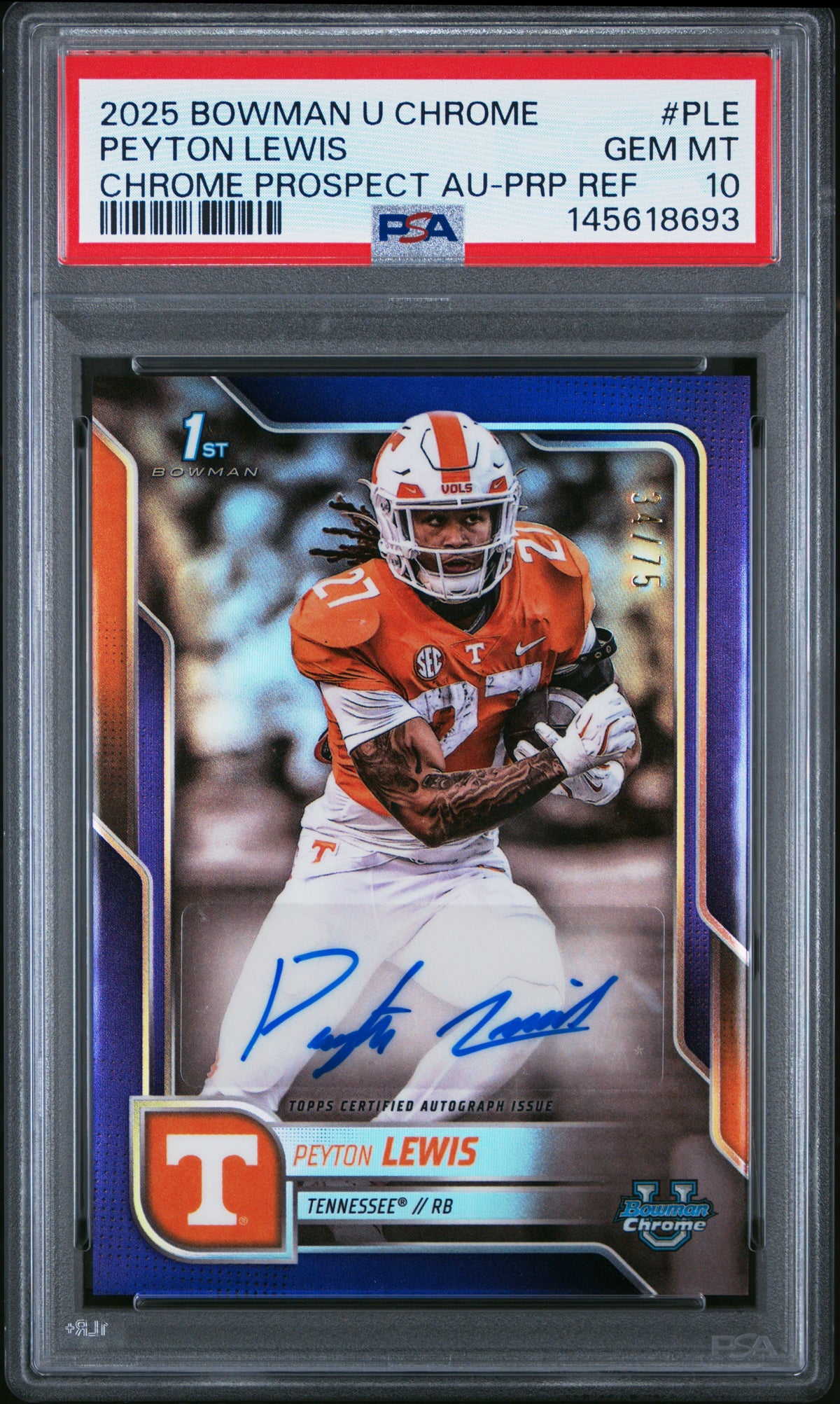 2025 Bowman University Chrome #BCA-PLE Peyton Lewis Prospect Auto Purple /75