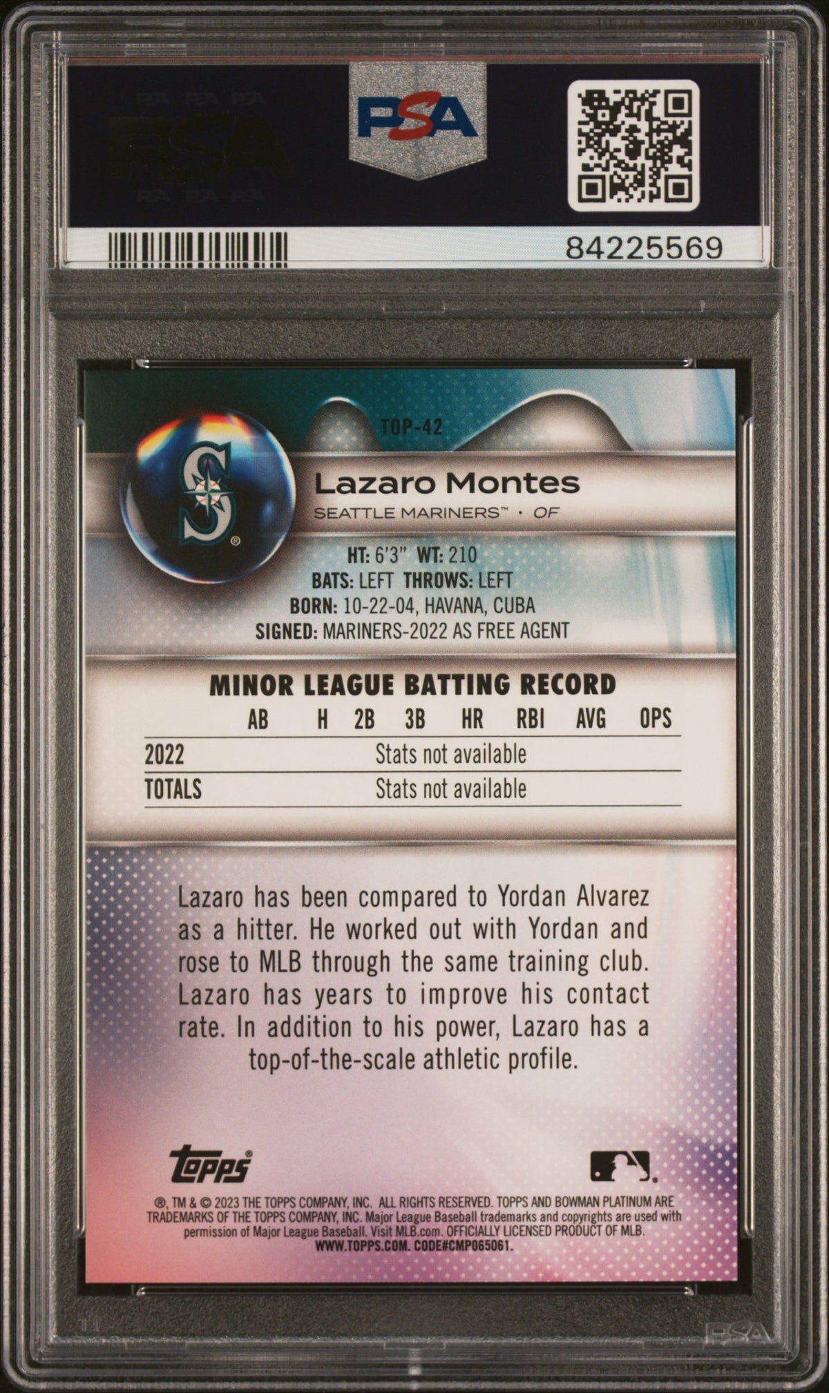 2023 Bowman Platinum #TOP-42 Lazaro Montes /150