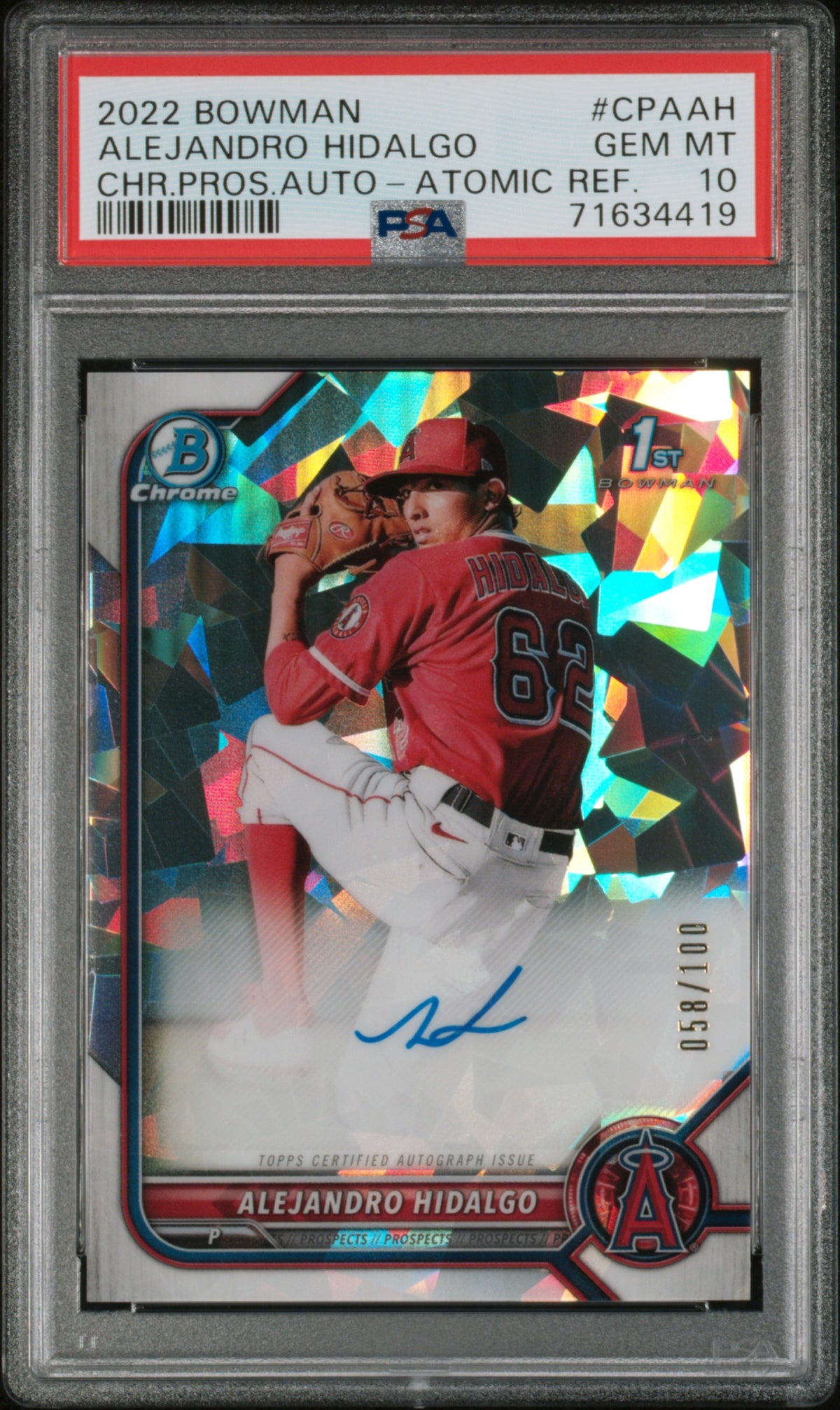 2022 Bowman #CPA-AH Alejandro Hidalgo Chrome Prospects Auto /100
