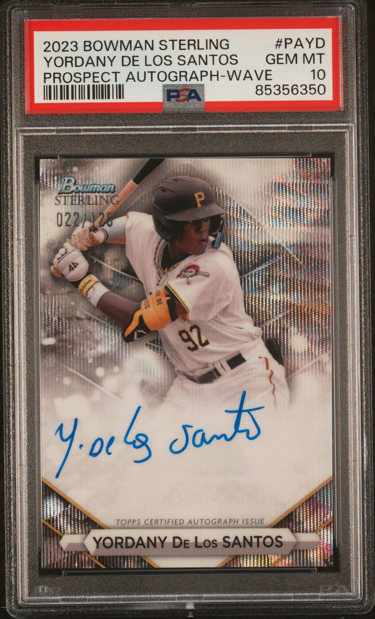 2023 Bowman Sterling #PA-YD Yordany De Los Santos Prospect Auto /125 (AU, RC).
