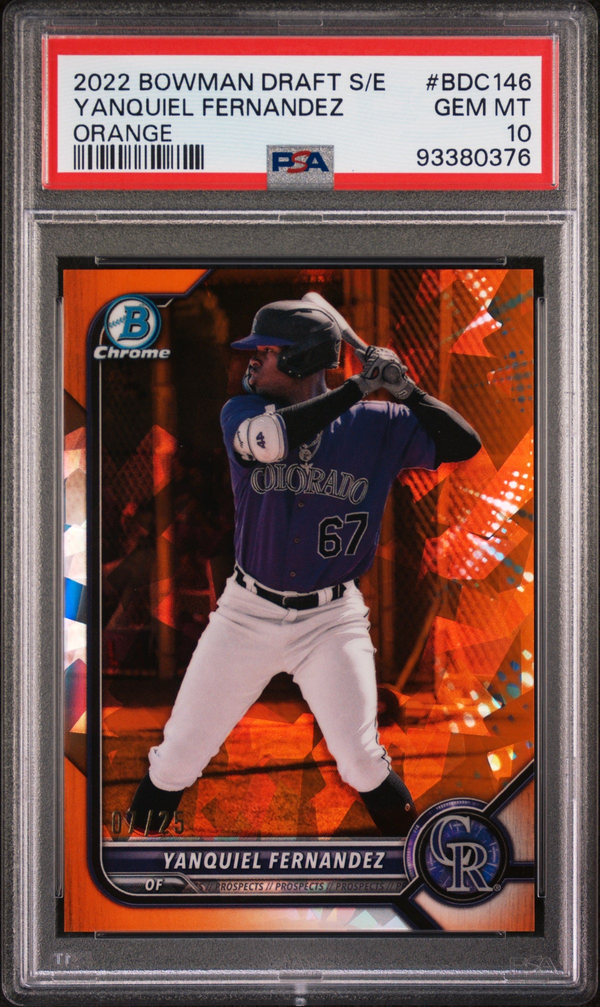 2022 Bowman Draft #BDC-146 Yanquiel Fernandez Chrome Orange Refractor /25