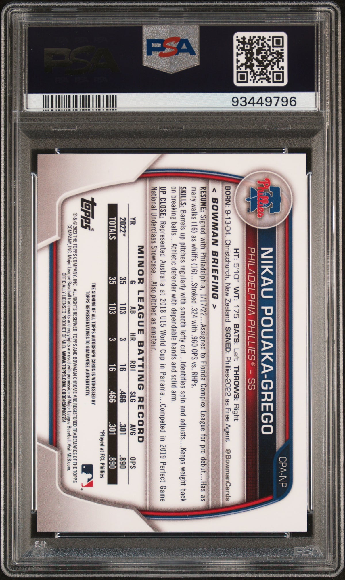 2023 Bowman #CPA-NP Nikau Pouaka-Grego Chrome Prospect Auto Orange /25